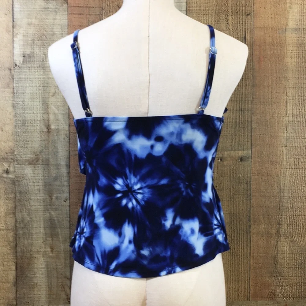 Aqua Green Swim Top Womens‎ Small Blue Tie Dye Ruffle Tiered Tankini